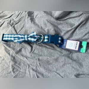 Large dog top paw blue white gingham bow tie collar
